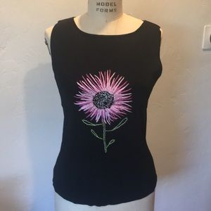 Sweaterworks Tank top with flower embroidery.